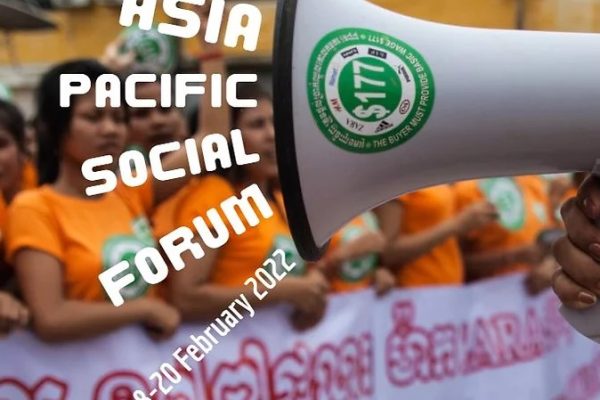 Picture of a Megaphone with Text Announcing Asia Pacific Social Forum February 18-20, 2022