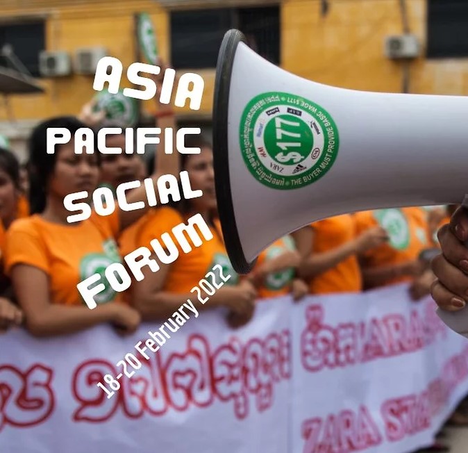 Picture of a Megaphone with Text Announcing Asia Pacific Social Forum February 18-20, 2022